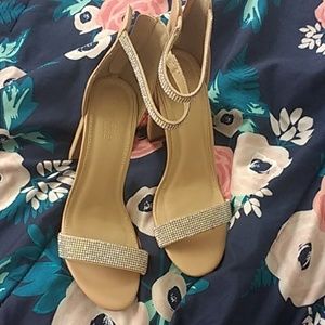 Nude heels with rhinestone bands